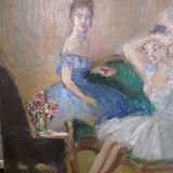 Oil on cardboard dancers early 20th century signed