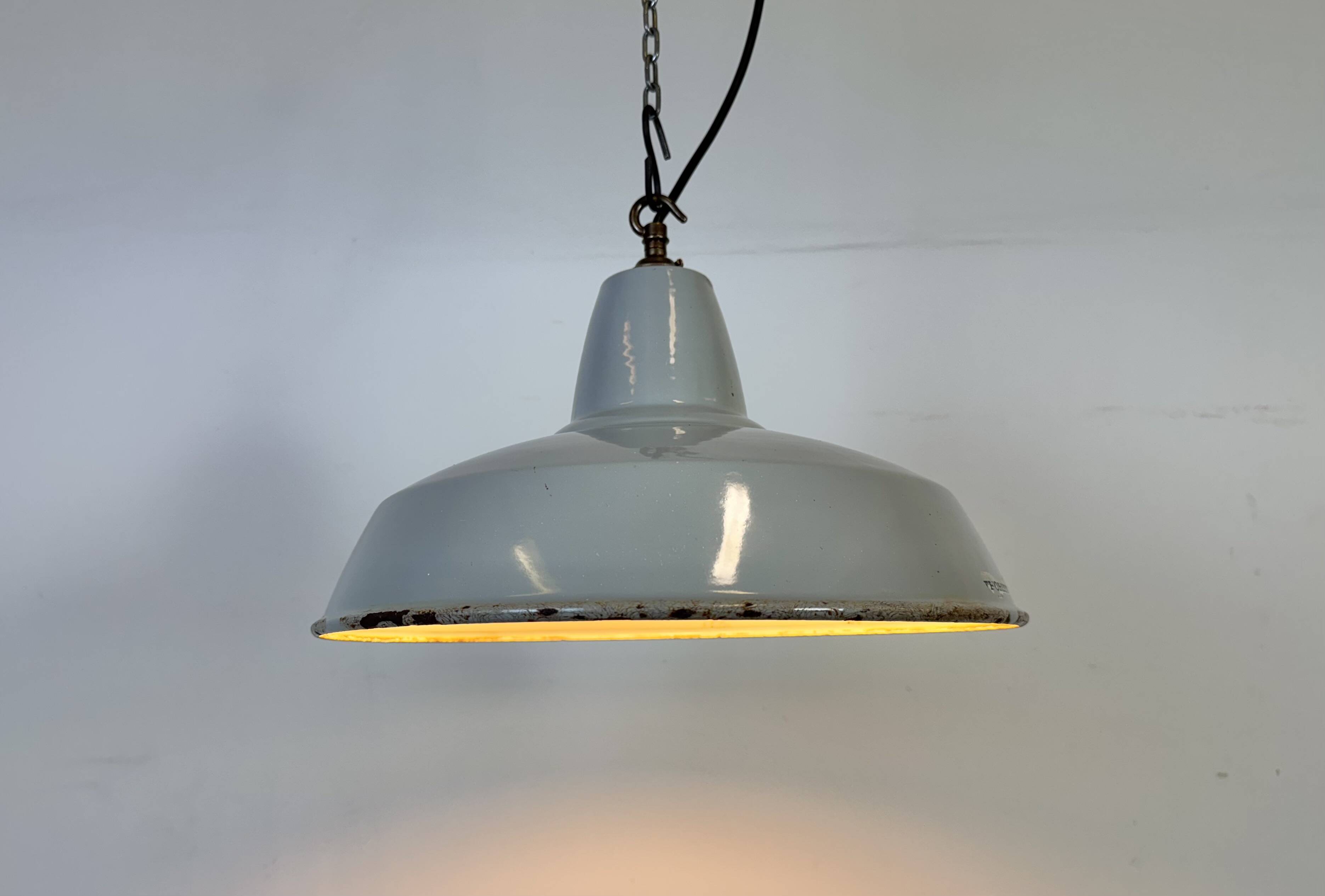 Industrial Grey Enamel Factory Pendant Lamp from Thorlux, 1960s