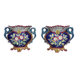 Pair of antique Art Nouveau dragon slip planters