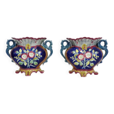 Pair of antique Art Nouveau dragon slip planters