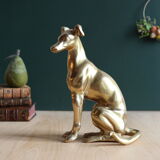 Vintage brass greyhound sitting dog from the 70s, height 25 cm