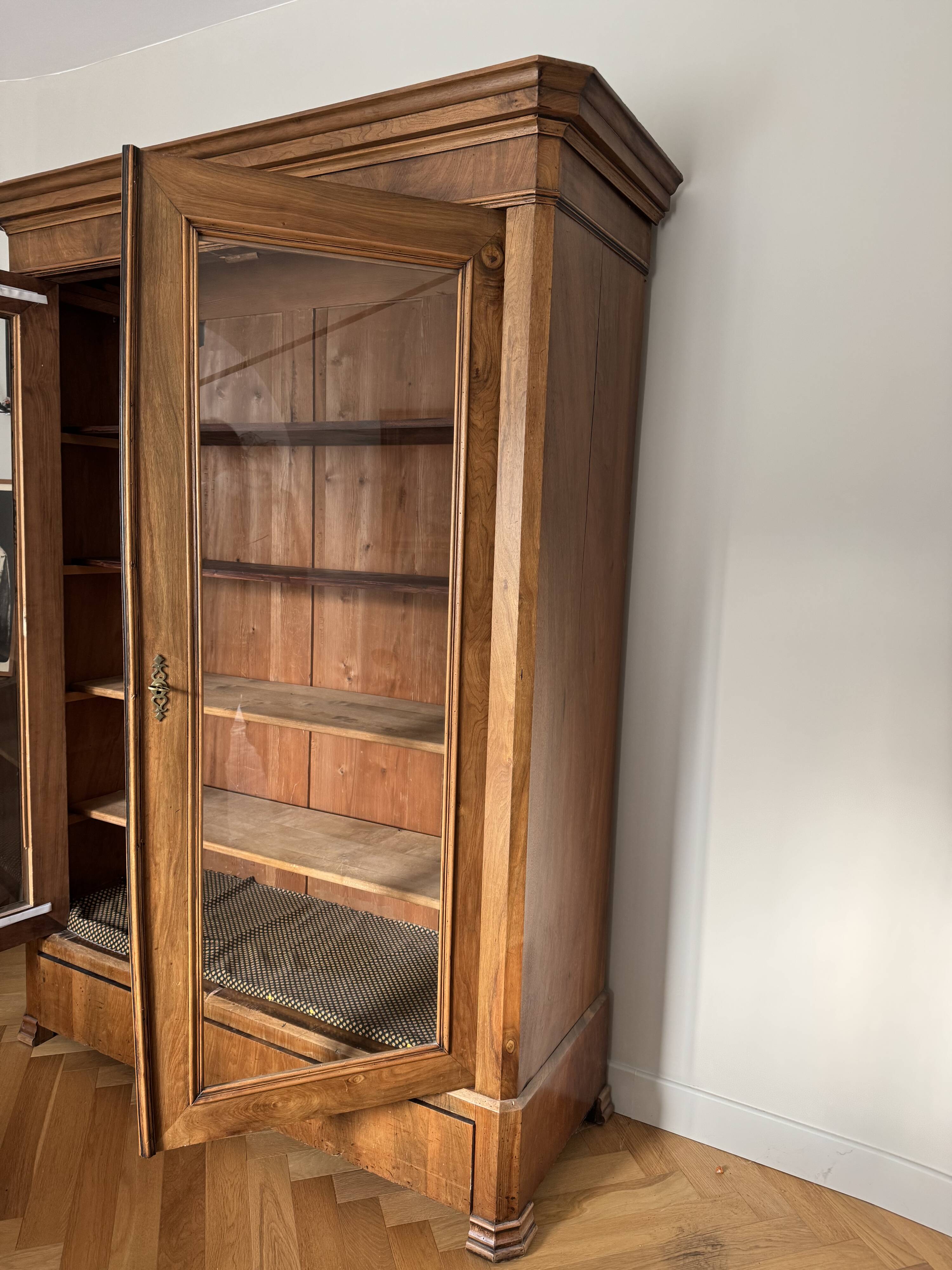 American walnut glass cabinet/bookcase