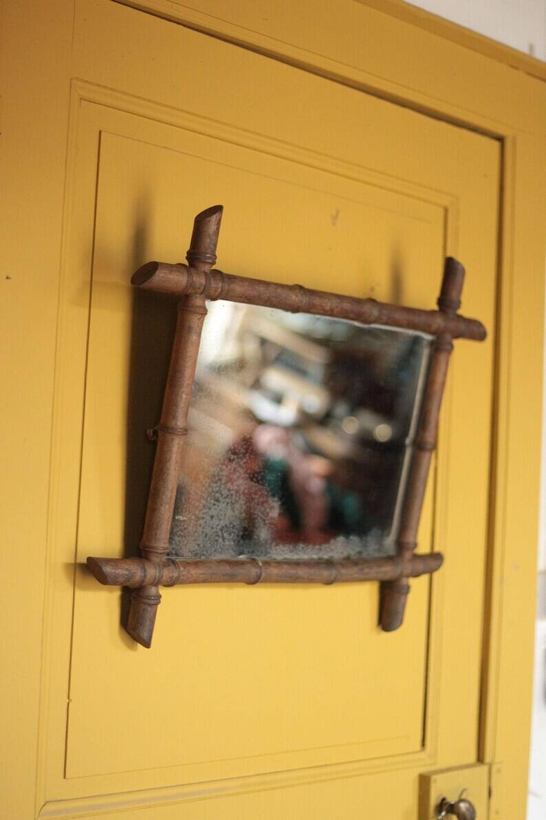 Wooden bamboo imitation mirror, antique mirror, hanging mirror, interior decor, mirror