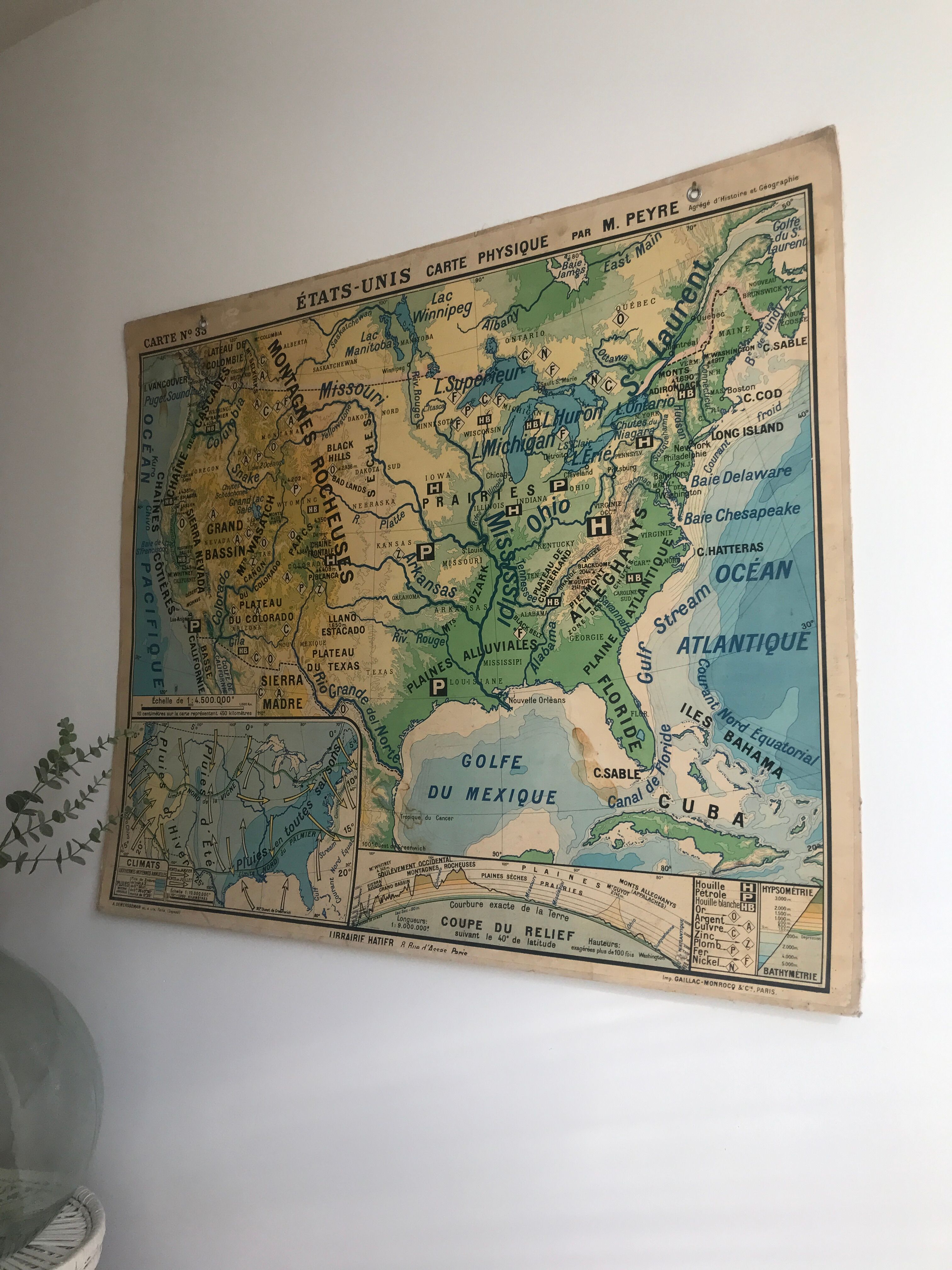 Vintage school map United States N°33 Editions Hatier by M.Peyre