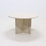 Large Italian Modern Round Travertine Dining Table 1970s