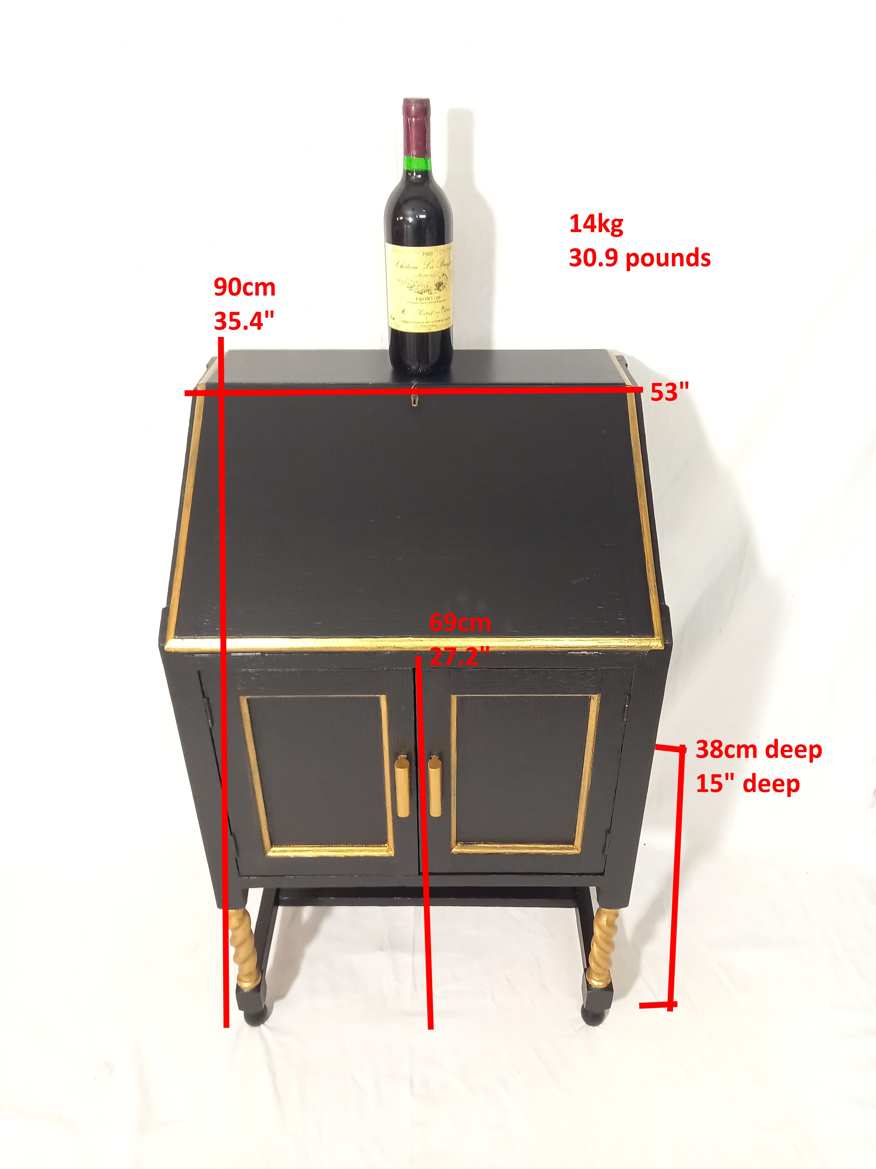 Small secretary with black and gold lid