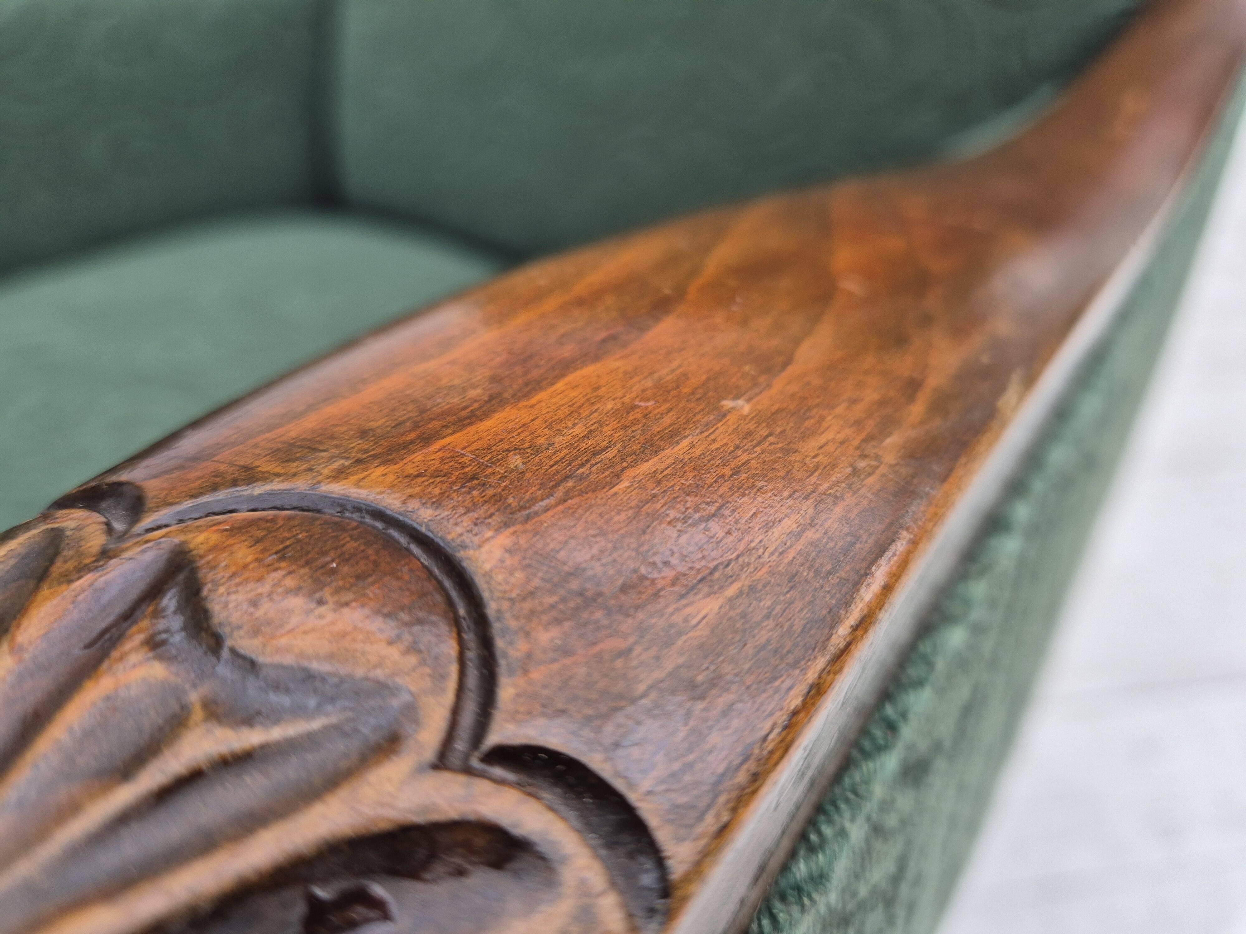 1950s, Danish relax chair, green furniture blend wool fabric, beech wood.