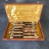 Set of 12 vintage knives bamboo handle cutlery b.j.b in their case