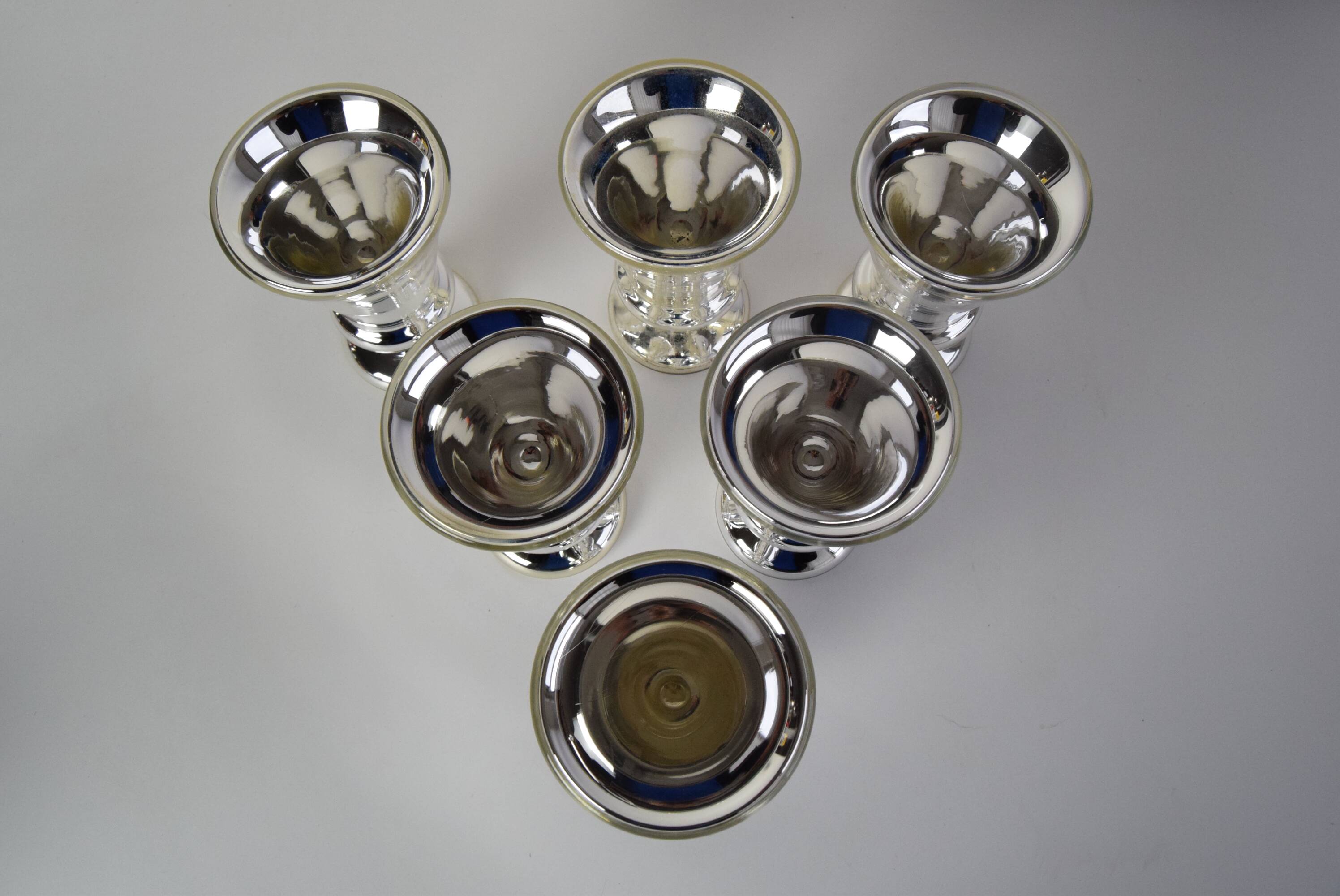 Set of six Amalgam Glass Goblets, Biedermeier, Peasant Silver, Circa 1860's.