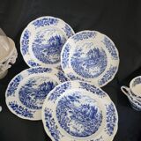Set of 4 Pyroblan porcelain plates with vintage blue and white decor