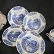 Lot de 4 assiettes en porcelaine Pyroblan au décor vintage bleu et blanc