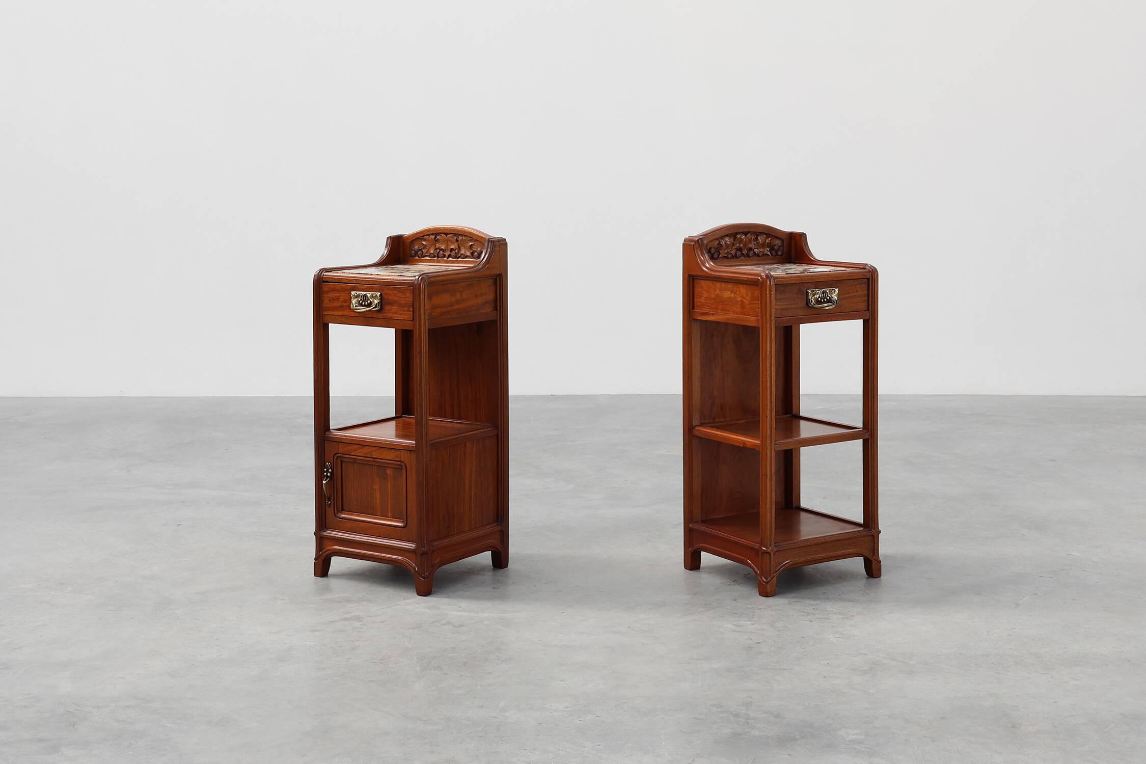 Pair Art Nouveau Nightstands with marble top by Paul Alexandre Dumas, Franc