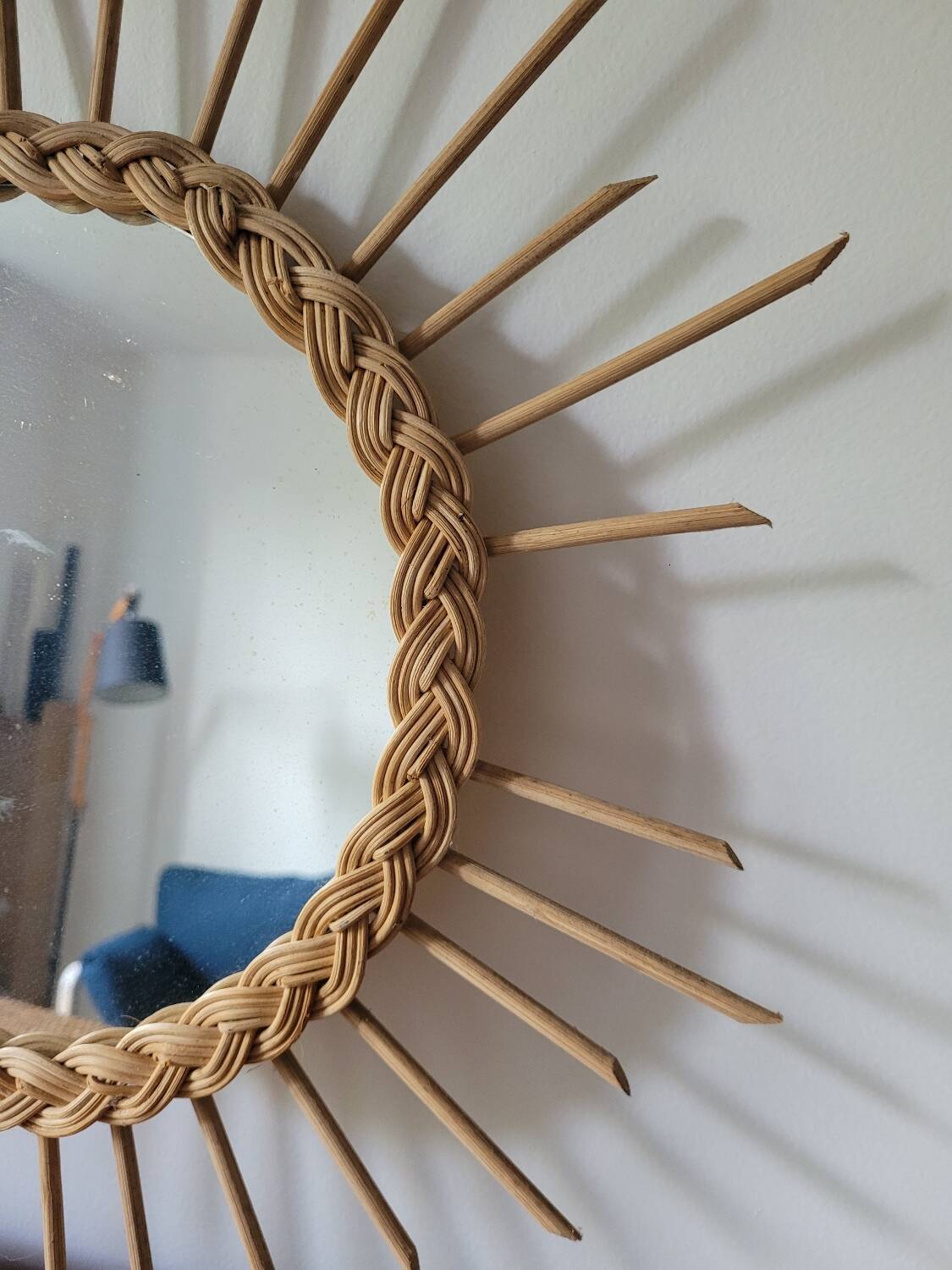 Round rattan sun mirror
