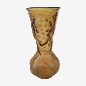 Italian amber glass vase with relief fruit decorations