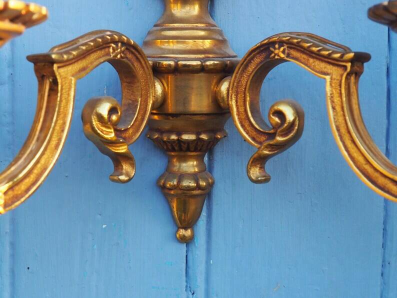 French Bronze Wall Sconces: Pair of 2-Branch Lights, C1950s
