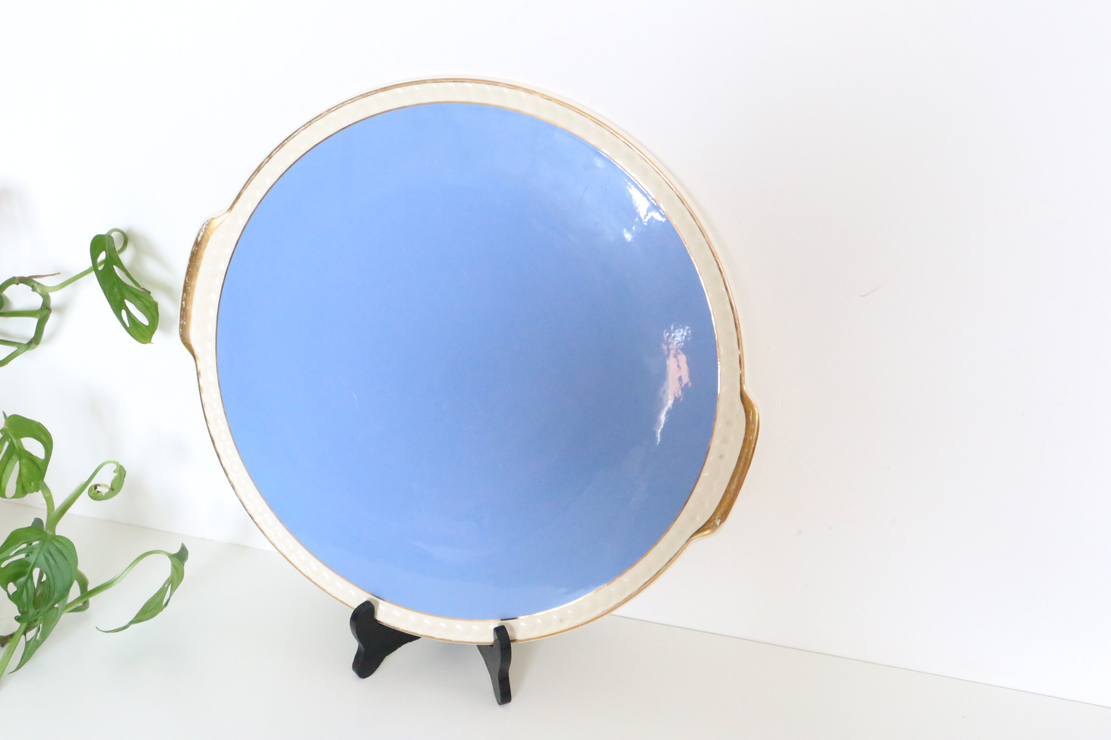 Blue ceramic dish and golden edges, Villeroy and Boch, vintage
