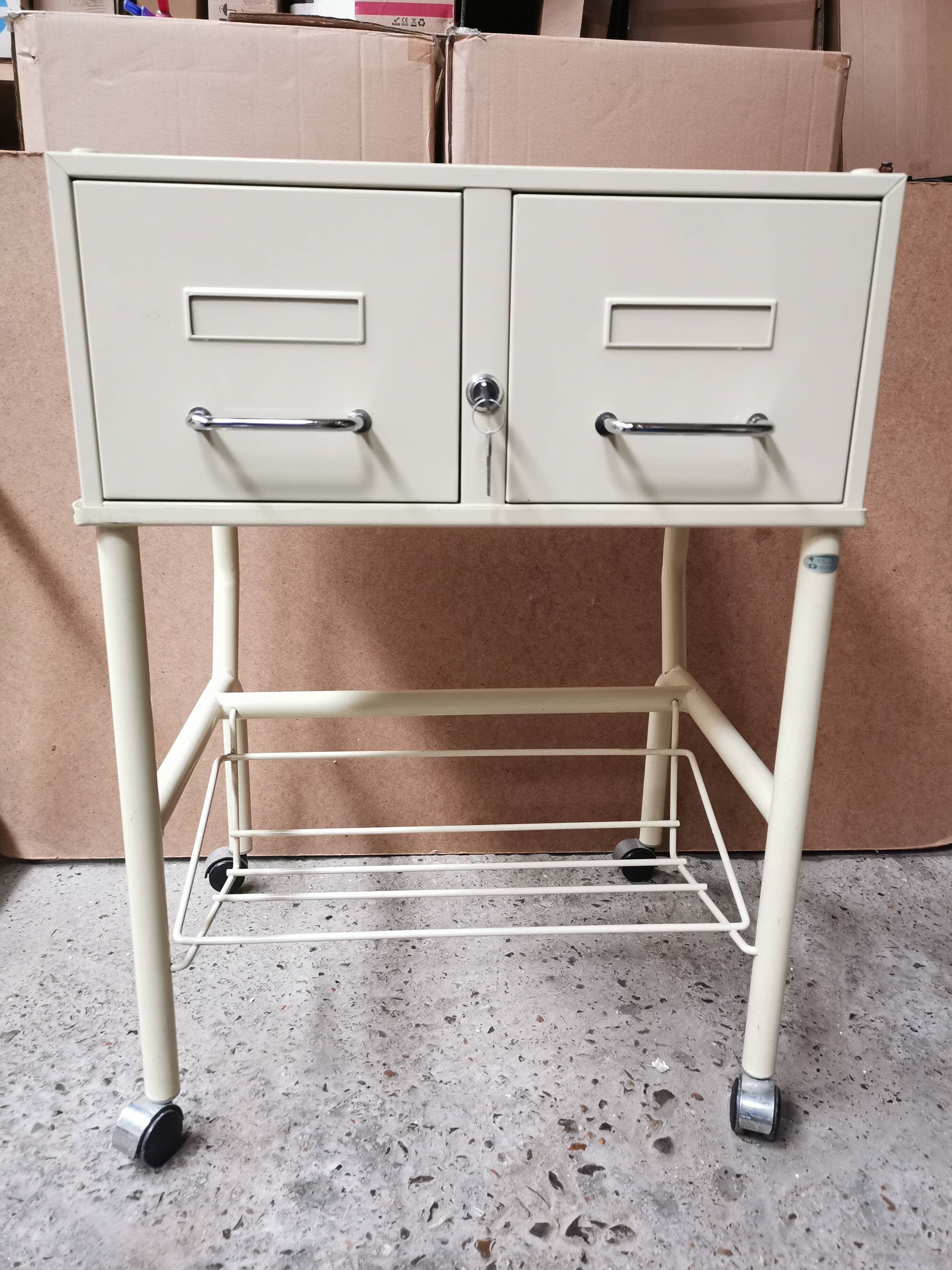Vintage storage unit, 8 lockers, industrial design in metal