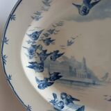 Plat ovale GIEN «Vol d’oiseaux». Vaisselle 1900 Art Nouveau.