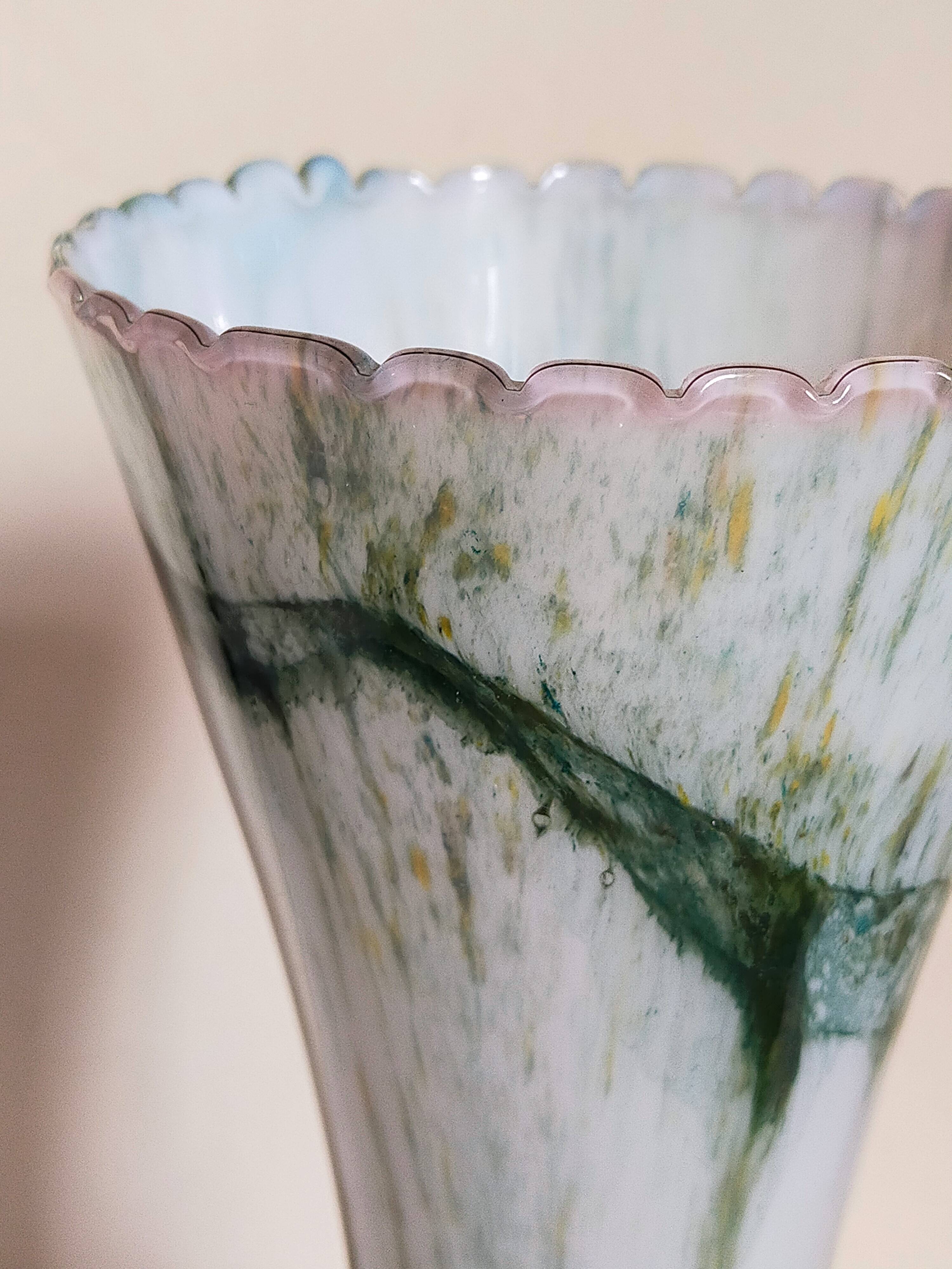 Vase on foot in opaline and vintage blown glass 30 cm