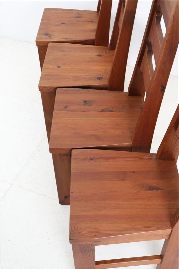 Set of 4 pinewood chairs by Sven Larsson / 1970s / Brutalism / Postmodern design