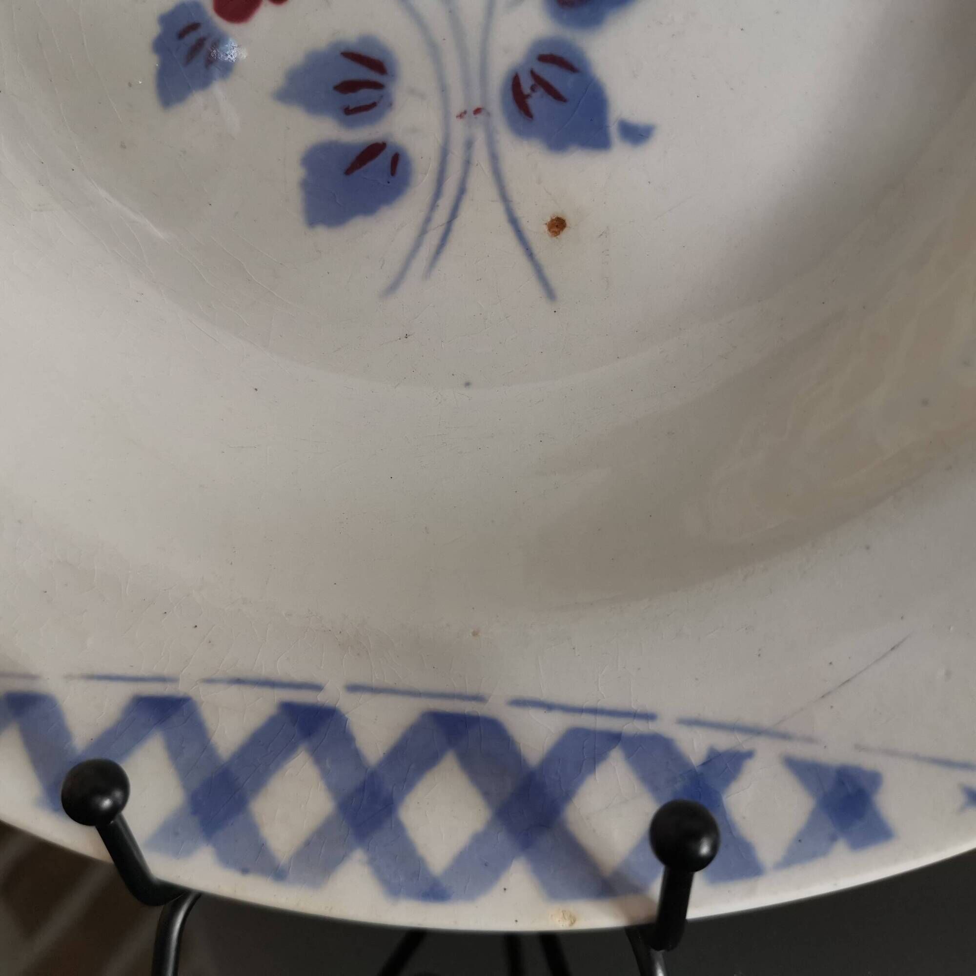 Set of 2 soup plates, Henri model, blue and red flowers Lunéville