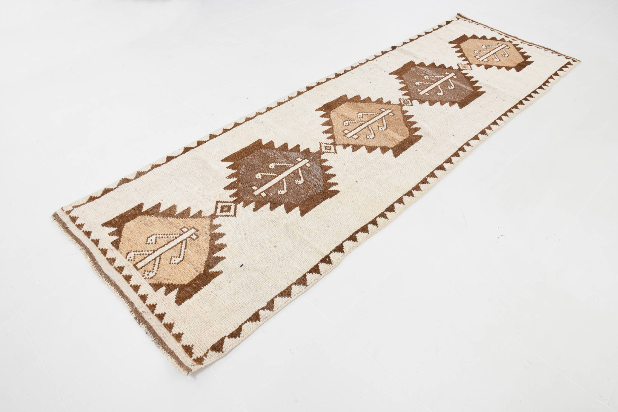 3x11 Brown Beige Persian Kilim Runner Rug, 107x333Cm