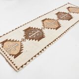 3x11 Brown Beige Persian Kilim Runner Rug, 107x333Cm