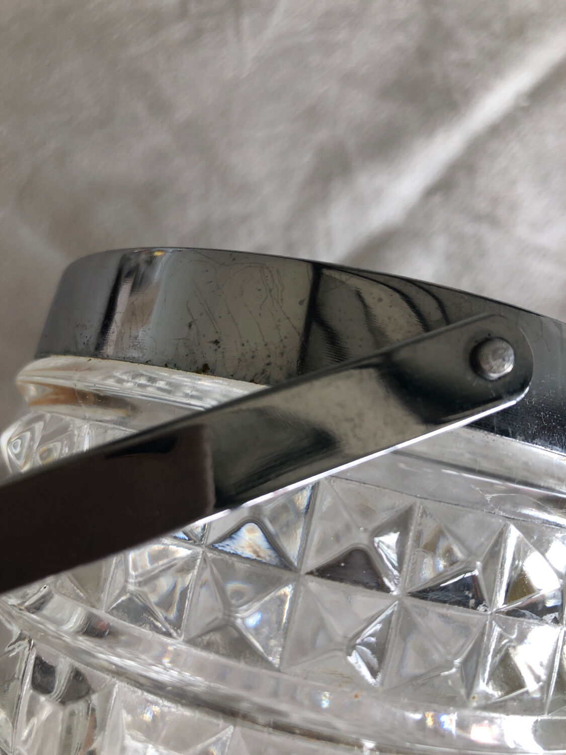 Vintage cut glass and chrome steel ice bucket