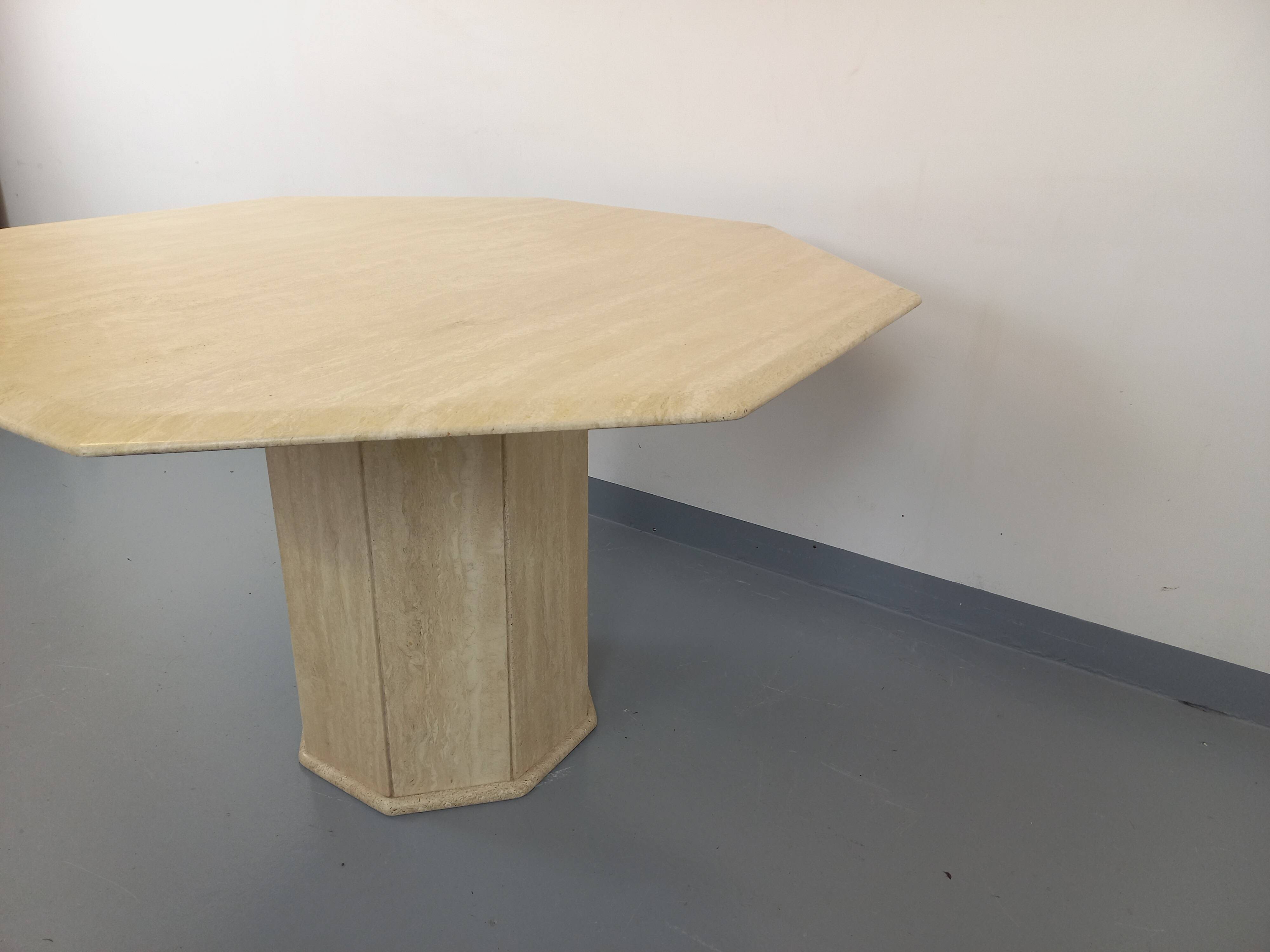 Vintage octagonal travertine dining table from the 70s 80s