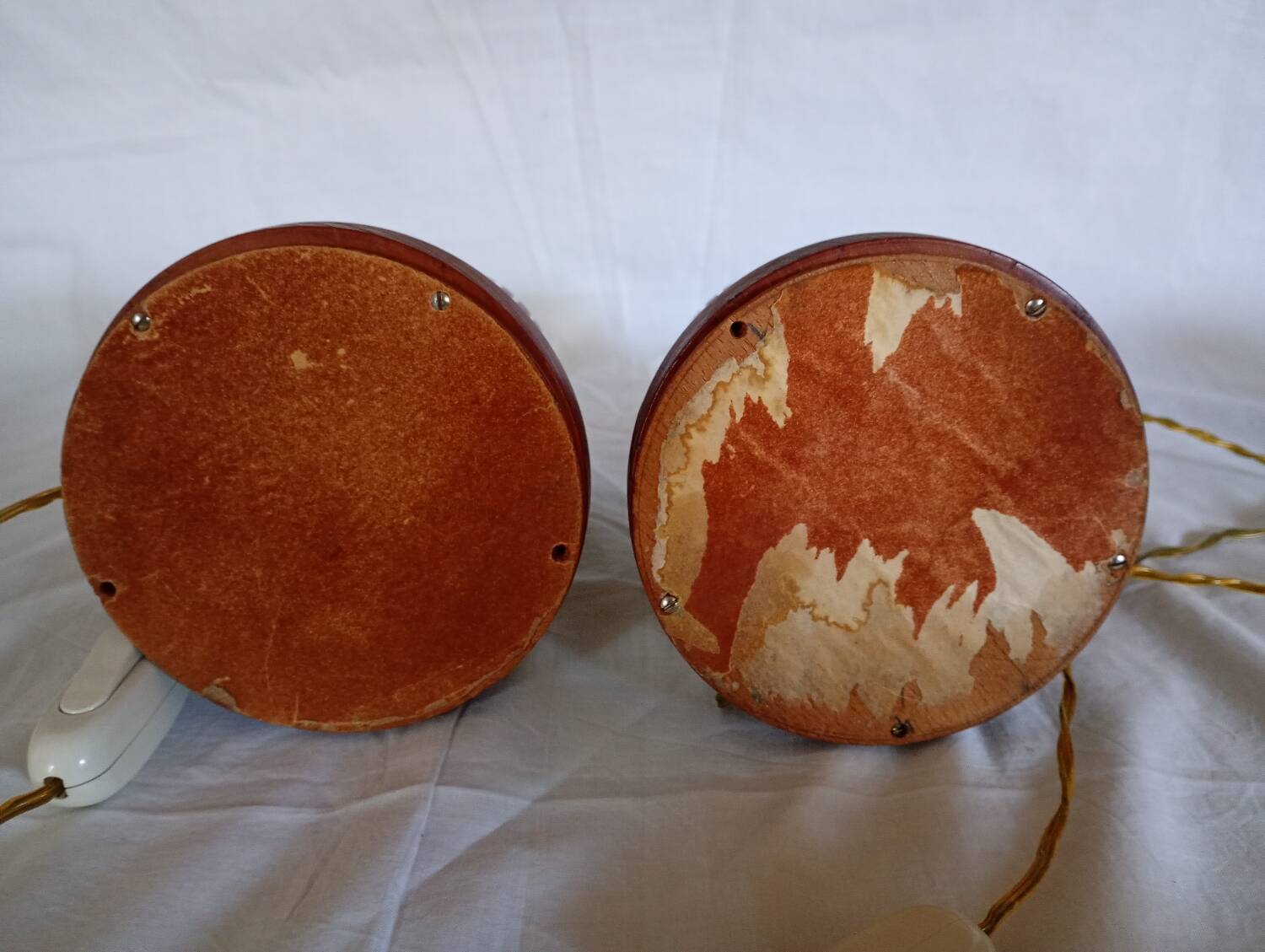 Pair of wooden bedside lamps