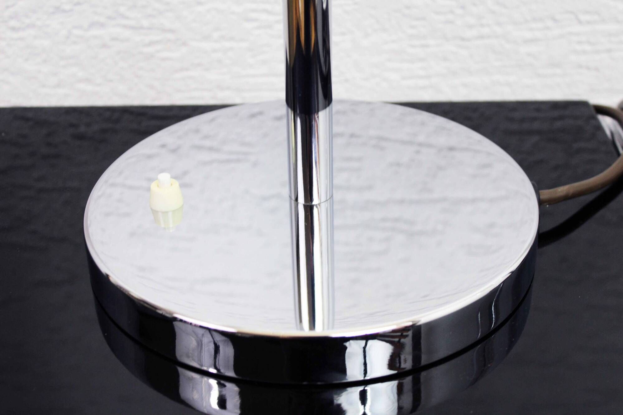 Pair of Italian chrome metal and white acrylic lamps