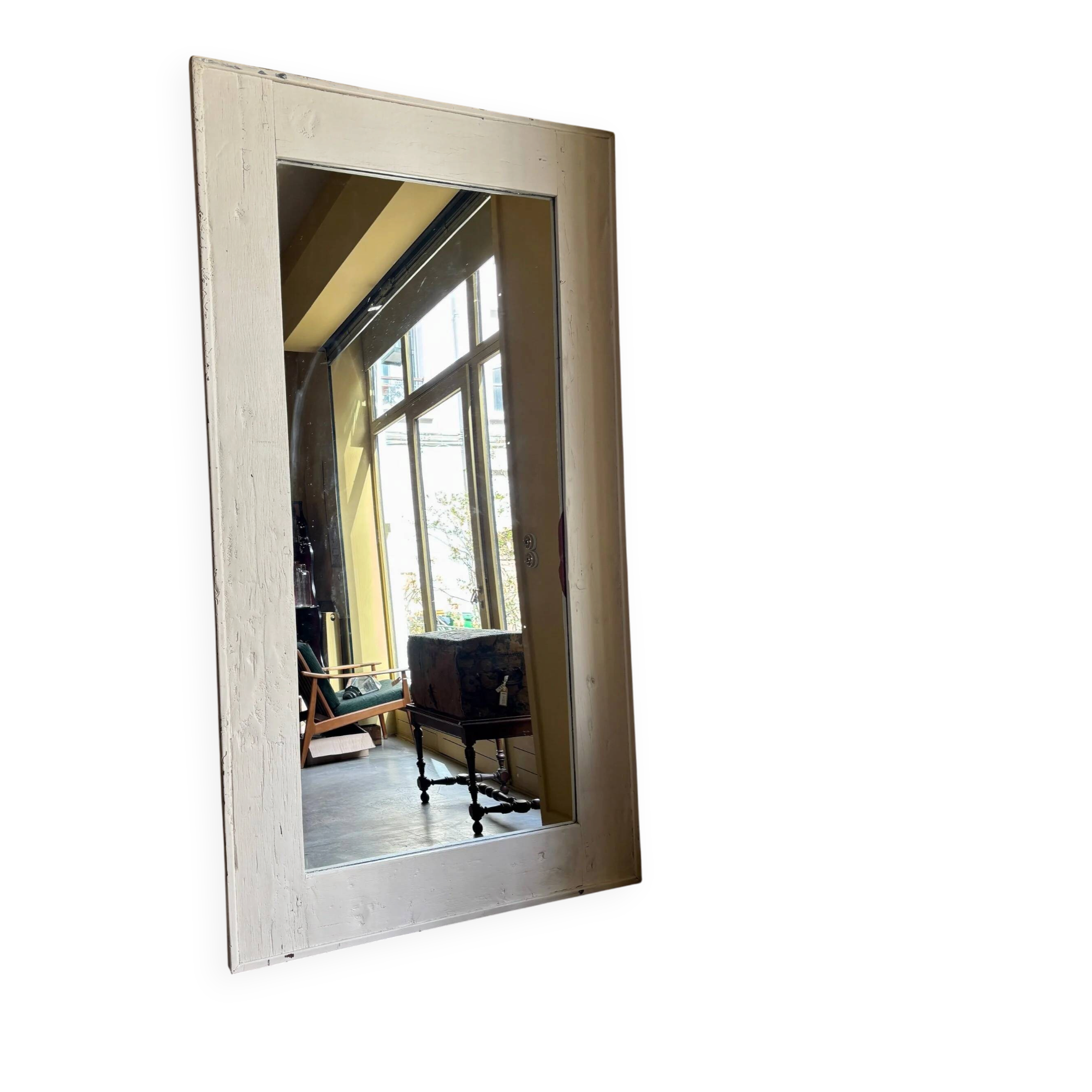 White wooden mirror 245 x 125 cm