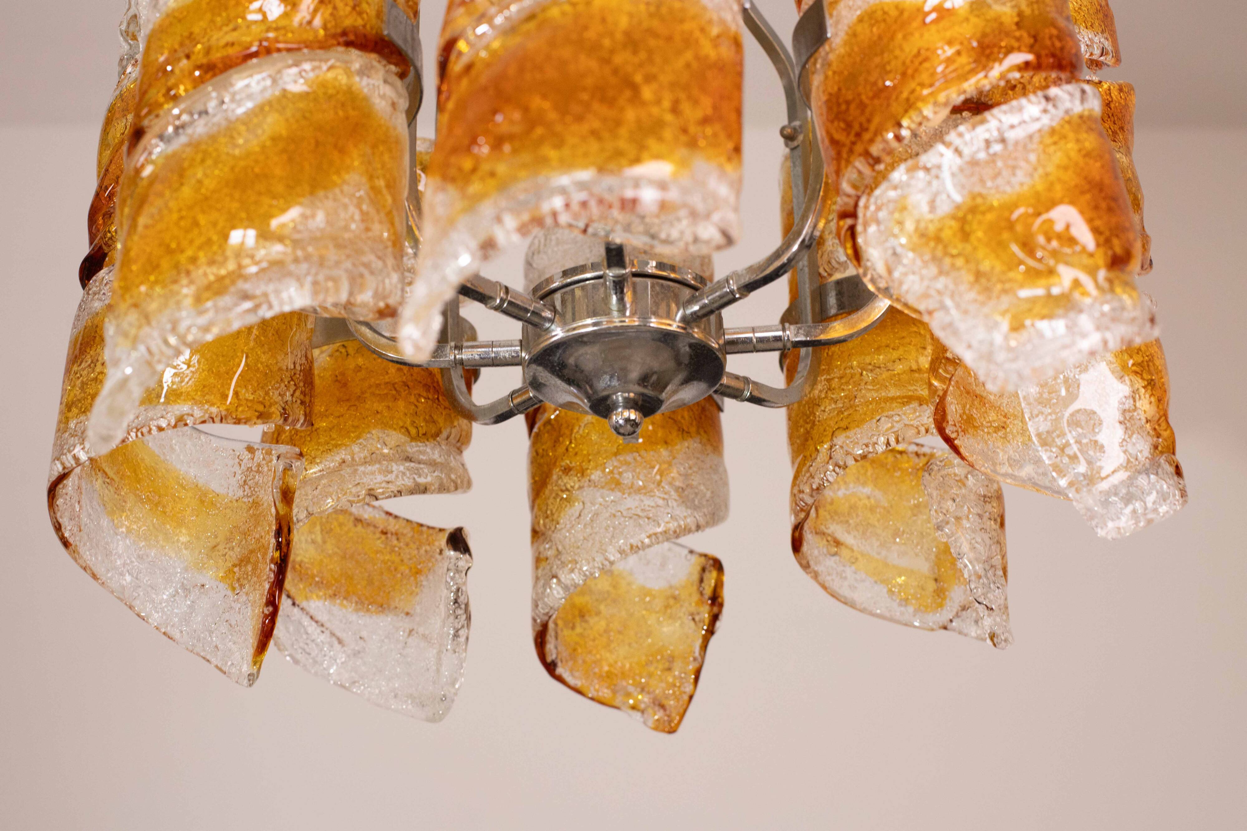 Italian Design "Twisters" Round Chandelier by Mazzega, 1970