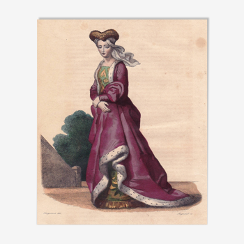 19th Century Engraving 1839 Portrait Anne de Beaujeu Fashion Fashion Daughter of Louis XI and Charlotte of Savoy