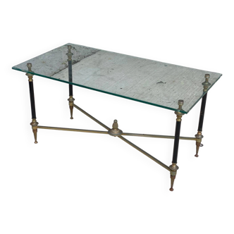Regency style glass coffee table with crossed legs