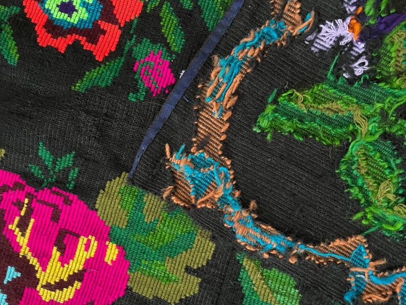 Handwoven Romanian rug with colorful bohemian floral design 294x146cm