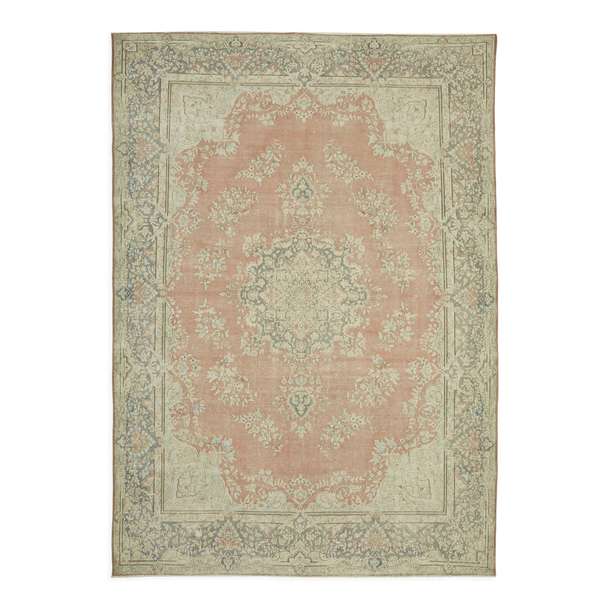 Handmade oriental contemporary 1980s 293 cm x 416 cm beige wool carpet