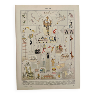 Lithographie sur le cirque et les acrobates - 1930