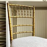 Napoleon III chair in gilded bamboo wood and beige cotton.