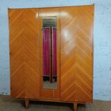 1960s Scandinavian wardrobe with two doors and mirror, easy assembly.