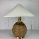 Large midcentury pencil reed rattan bamboo and brass table lamp Italy 1970s