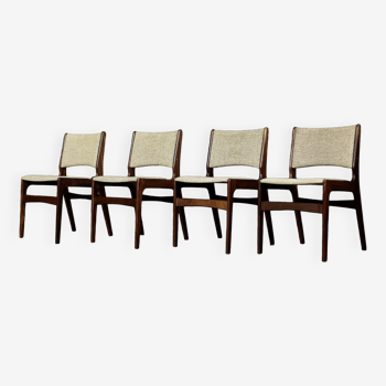 Chaises de salle à manger vintage scandinaves modernes en teck et laine beige modèle 89 par Erik Buch, années 1950, lot de 4