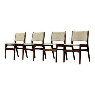 Vintage Scandinavian Modern Teak and Beige Wool Dining Chairs Model 89 by Erik Buch, 1950s, Set of 4