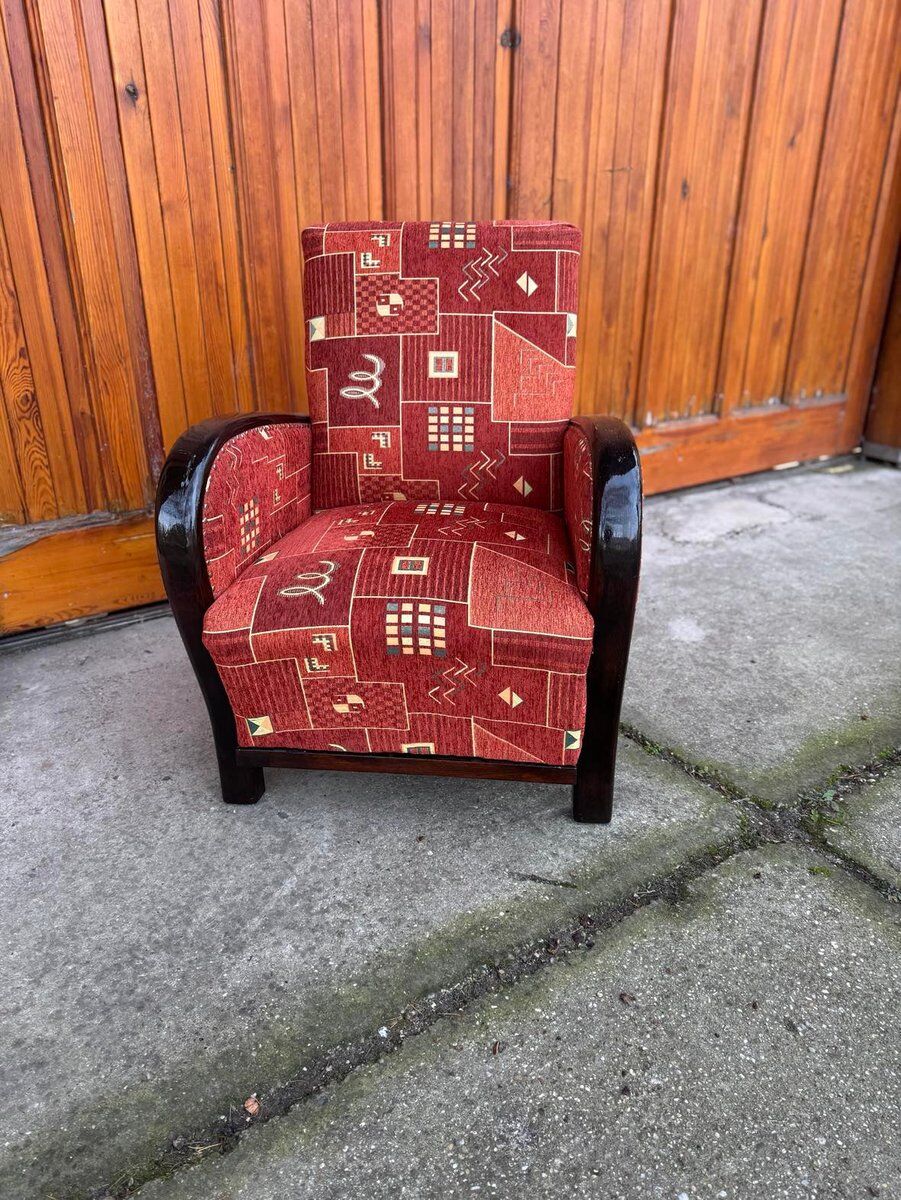 Art Deco armchair with new patterned upholstery, 1930s