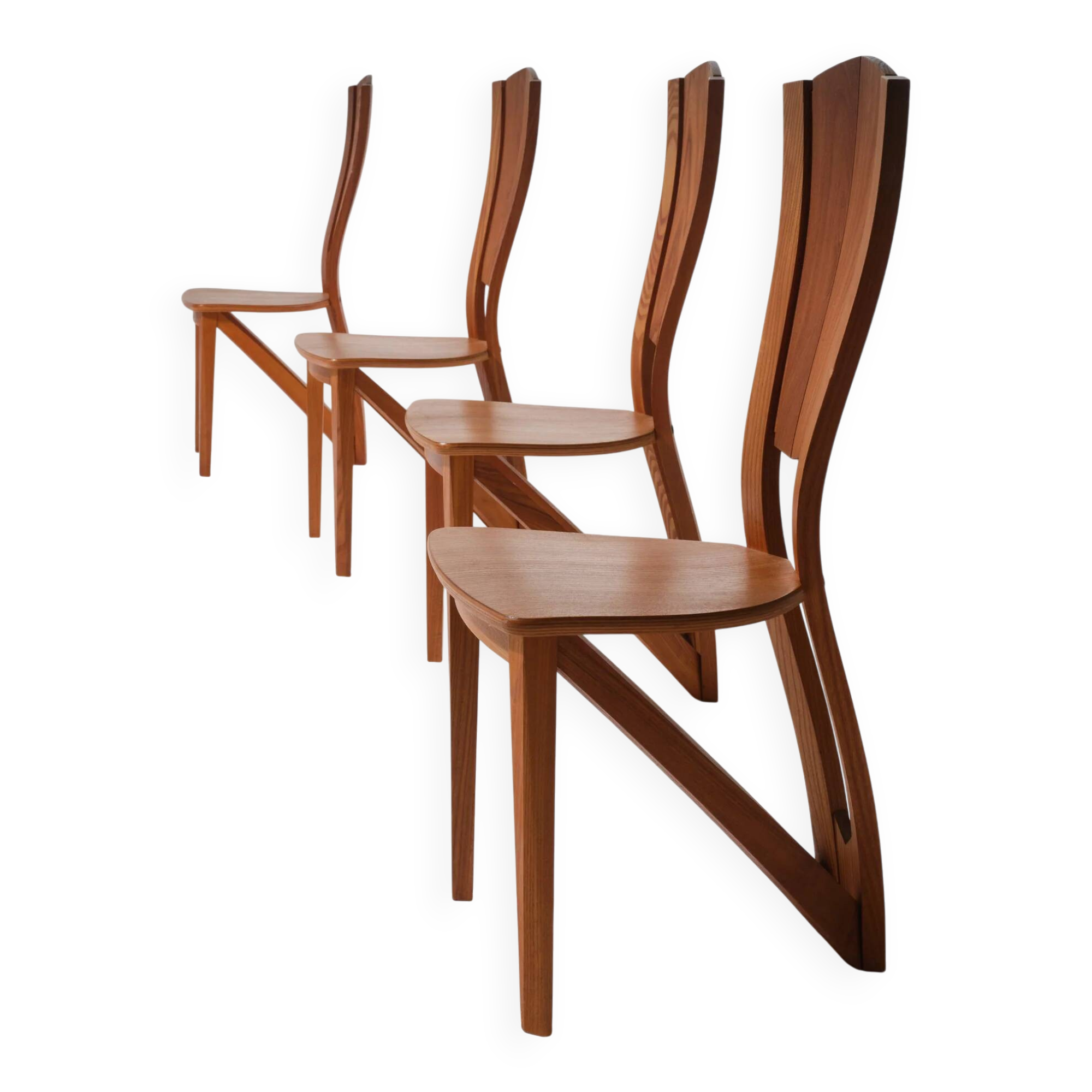 Set of 4 solid elm chairs, Maison Seltz, 1980s