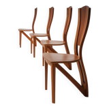 Set of 4 solid elm chairs, Maison Seltz, 1980s