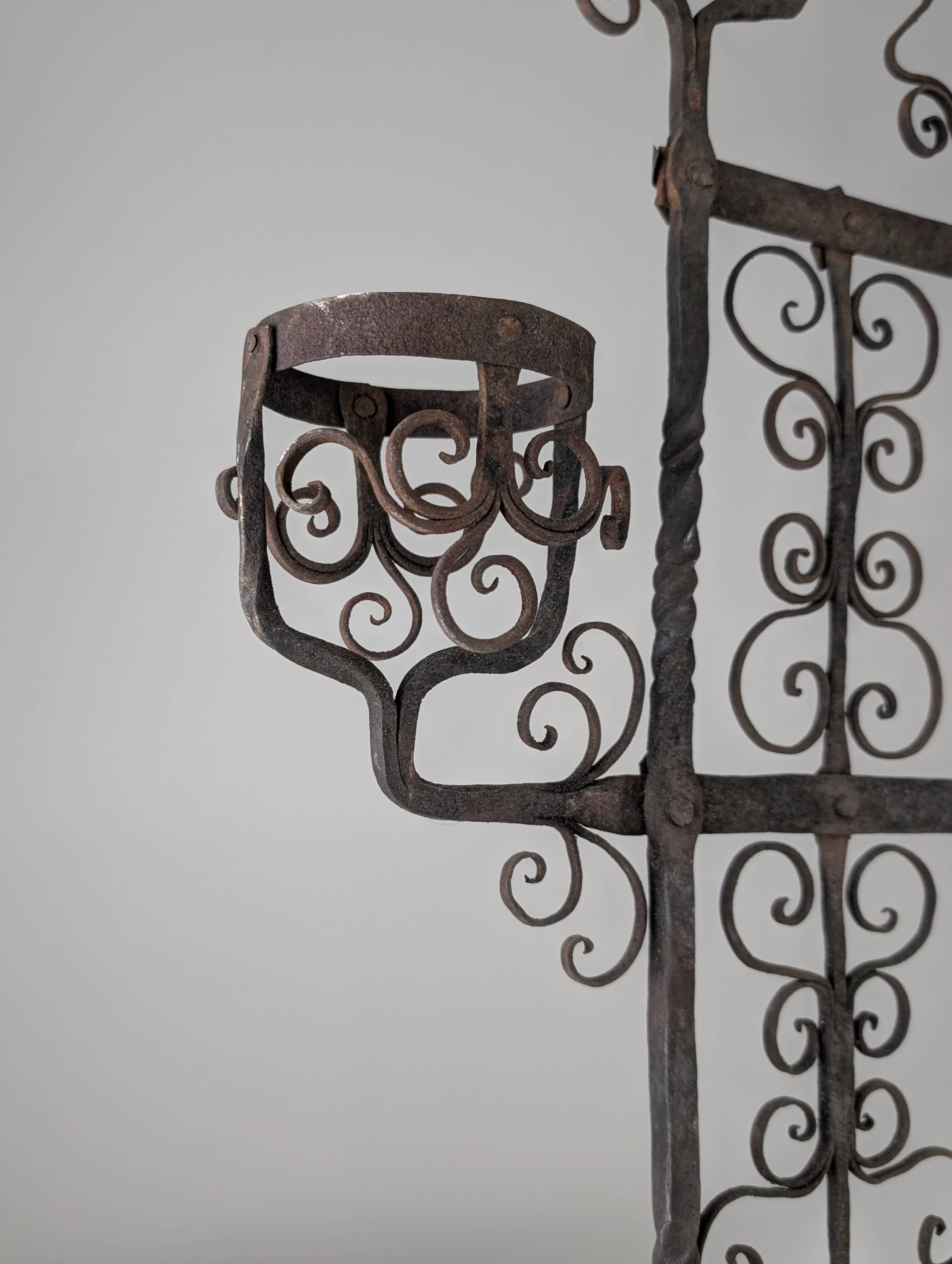 Spanish Wrought Iron Fireplace Screen Candelabra, Arts and Crafts, 1880s