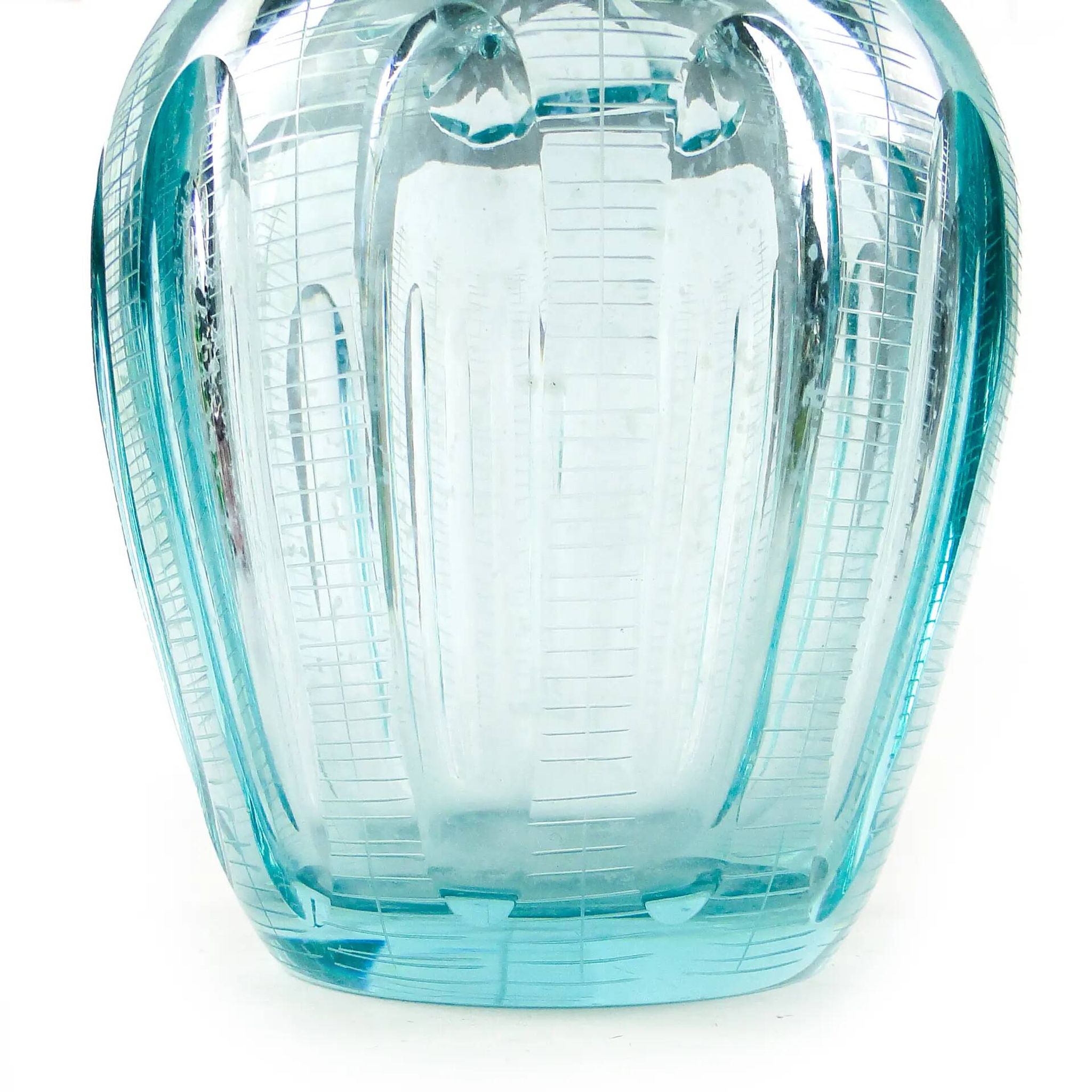 Beryl decanter, mid-century modern, turquoise glass, Moser, Czechoslovakia, 1960s