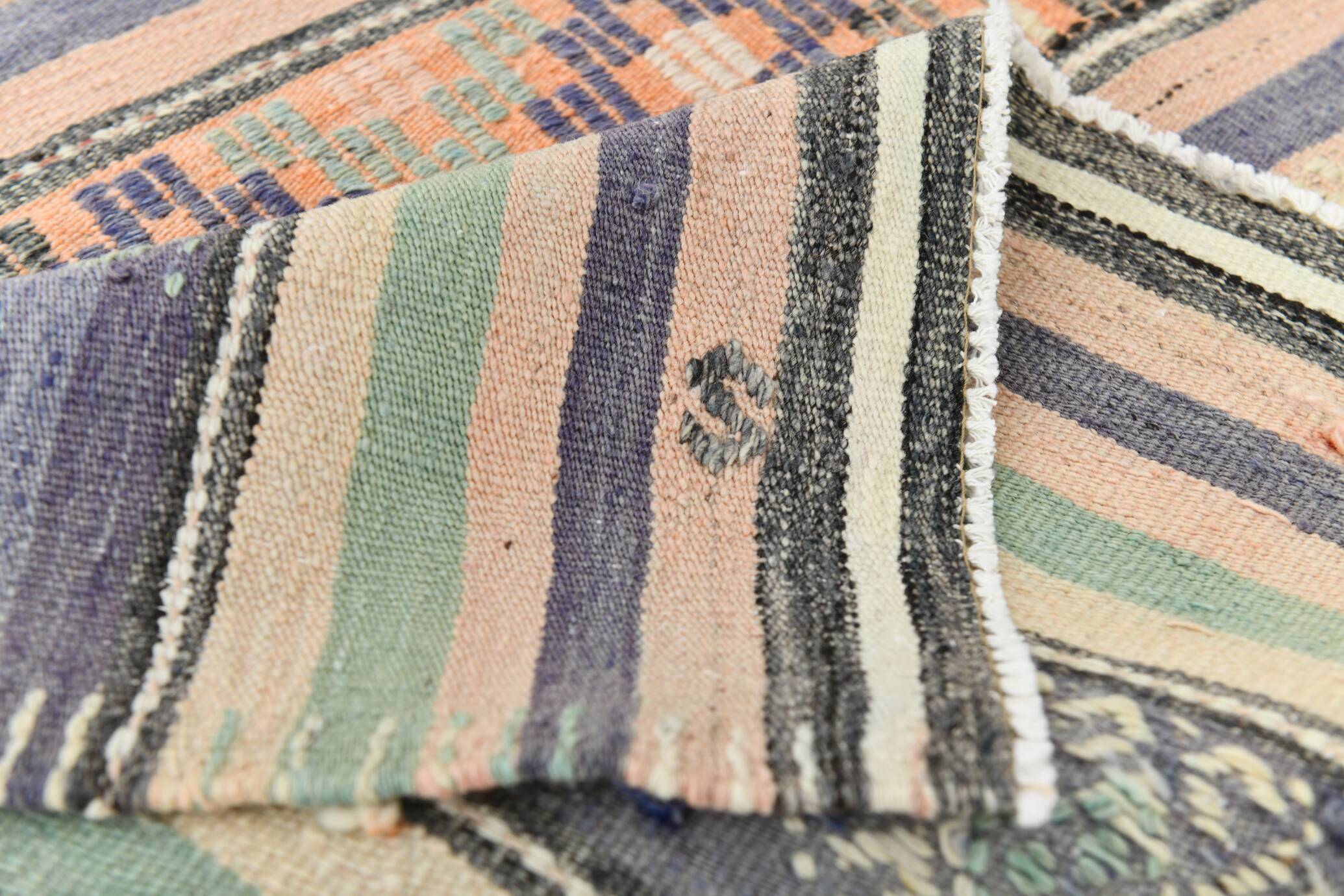 6x12 Pale Orange Green Handmade Vintage Rug, 174x359Cm