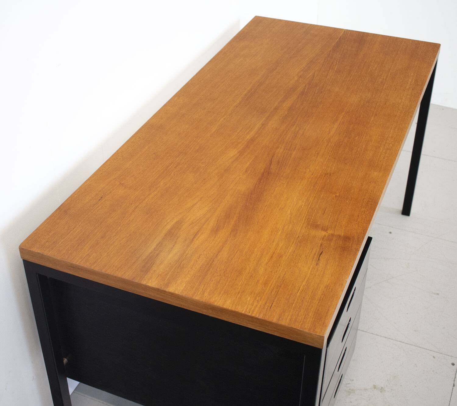Bureau hollandais en teck et acier noir des années 1960